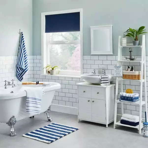 Dunelm Nautical Bobble Stripe Navy Bath Mat - Image 3