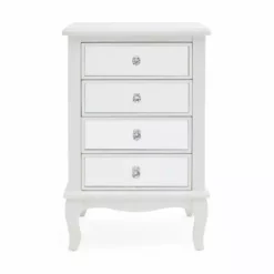 Dunelm Palais 4 Drawer Bedside Table, Ivory & Mirrored