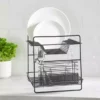 Dunelm 2 Tier Matt Black Dish Drainer And Cutlery Holder