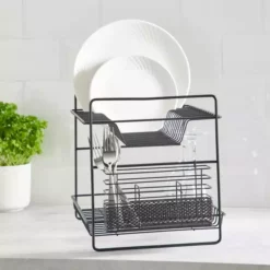 Dunelm 2 Tier Matt Black Dish Drainer And Cutlery Holder