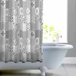 Dunelm Geo Tile Grey Shower Curtain