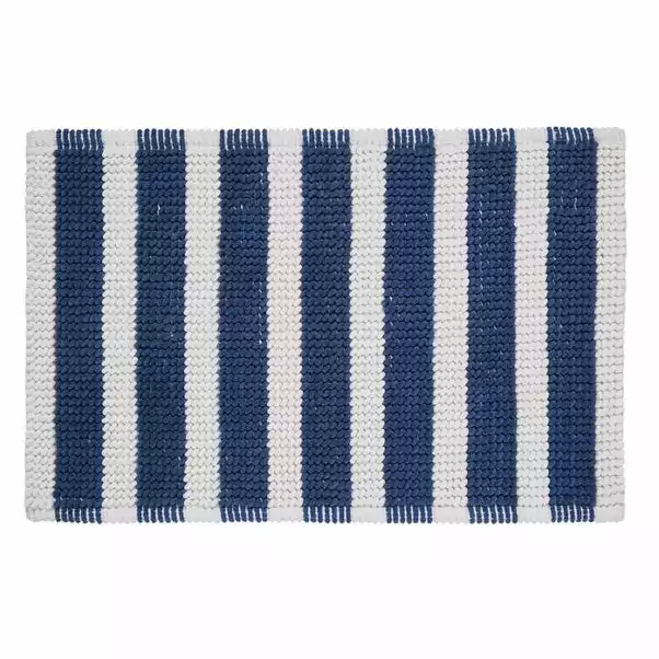 Dunelm Nautical Bobble Stripe Navy Bath Mat