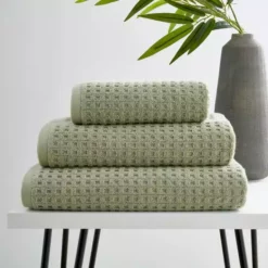 Dunelm Sage Green Waffle 100% Cotton Towel