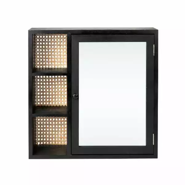 Dunelm French Cane Black Mirror Cabinet - Image 2