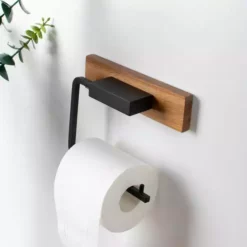 Dunelm Fulton Wood Black Toilet Roll Holder