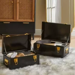 Dunelm Set Of 2 Black Metal Trunk