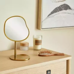 Dunelm Curves Small Pedestal Mirror, Gold