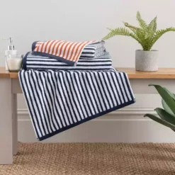 Dunelm Burnt Orange And Navy Striped Towel