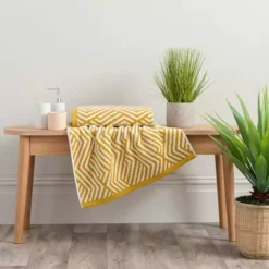 Dunelm Mustard Geo Towel