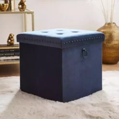 Dunelm Luxe Traveller Navy Velvet Cube
