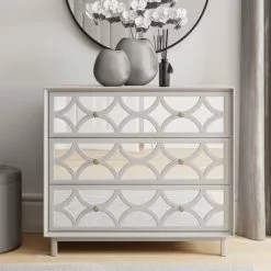 Dunelm Delphi 3 Drawer Chest, Grey & Mirrored