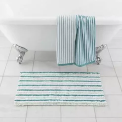 Dunelm Kingfisher And Mint Stripe Bath Mat