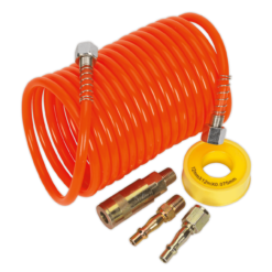 Sealey AHK03 Air Hose Kit 5m X Ø5mm PU Coiled With Connectors