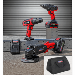 Sealey CP20VCOMBO1 20V Cordless 13mm Hammer Drill/1/2"Sq Drive Impact Wrench/??115mm Angle Grinder Combo Kit