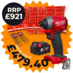 Milwaukee M18 FID2-0X 18V Impact Driver With 1x 5.0Ah Battery & Concrete Frame Screw Pack, 72 - 152mm (5000 Mixed Pack)