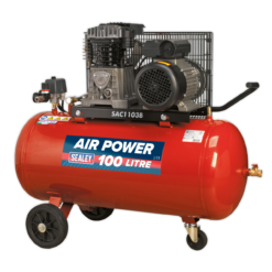 Sealey SAC1103B Compressor 100L Belt Drive 3hp With Cast Cylinders & Wheels